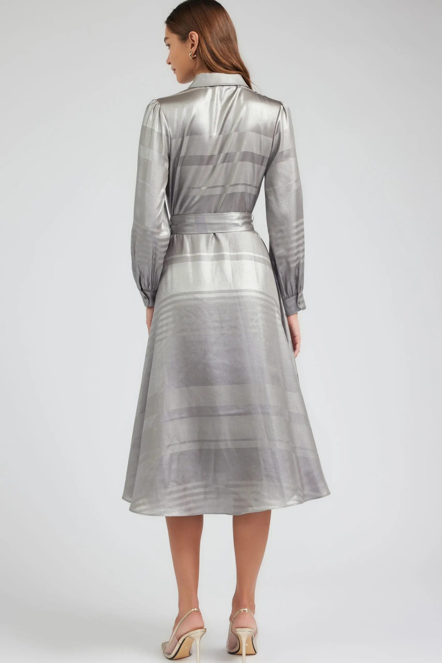 Current Air Maxi Dresses | Midi Dresses-Metallic Buttondown Dress SILVER