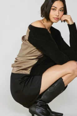 Current Air Cardigans-Metallic Contrast Cardigan GOLD-BLACK