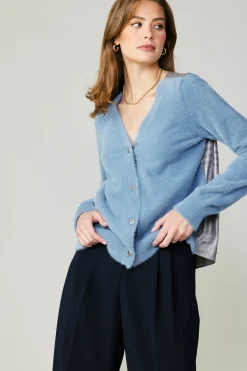 Current Air Cardigans-Metallic Contrast Cardigan BLUE