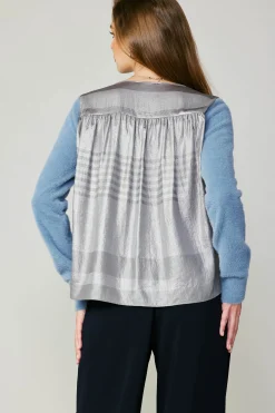 Current Air Cardigans-Metallic Contrast Cardigan BLUE
