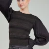 Current Air Knitwear | Long Sleeve Tops-Metallic Contrast Sweater Top DARKBRONZE