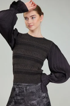 Current Air Knitwear | Long Sleeve Tops-Metallic Contrast Sweater Top DARKBRONZE