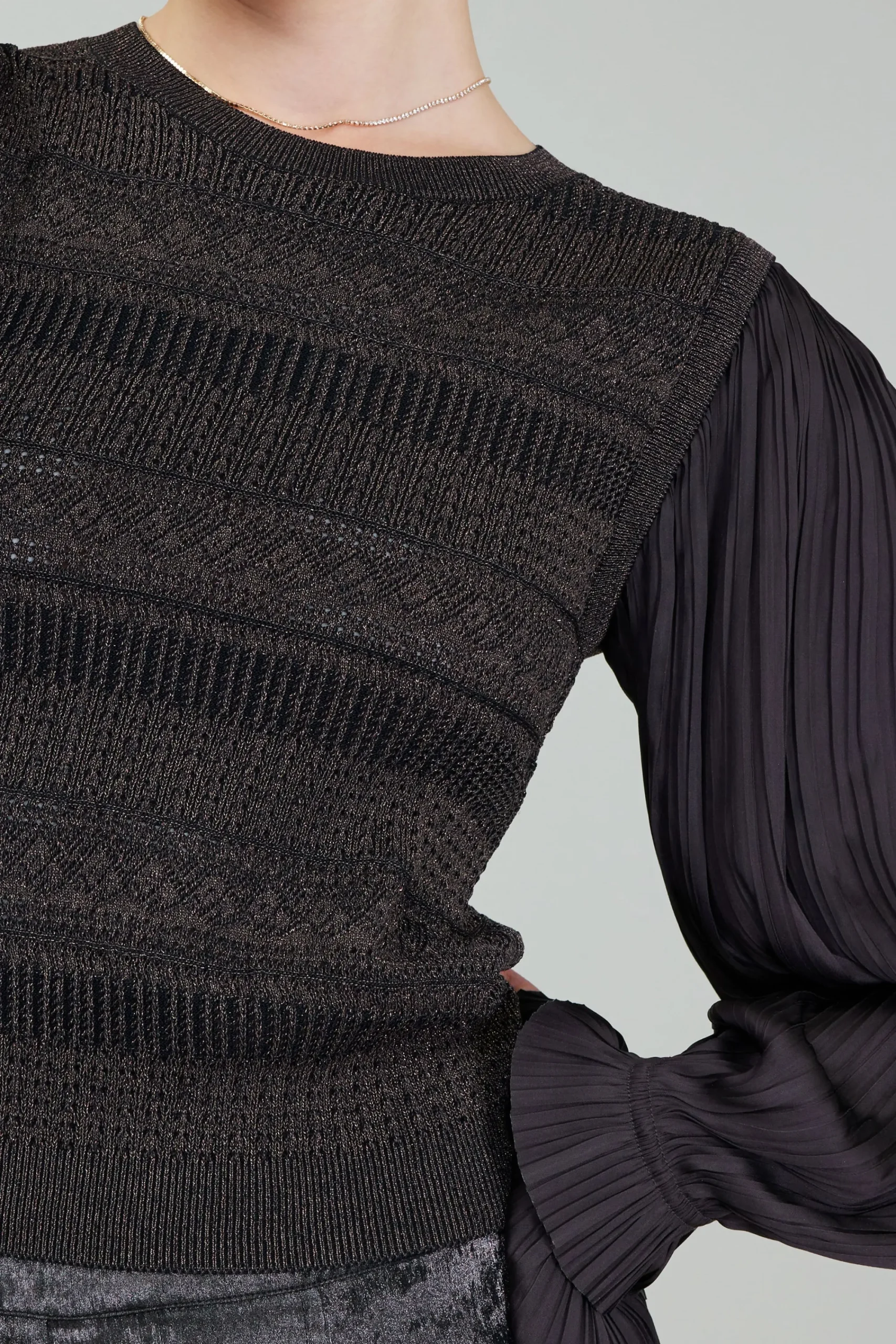 Current Air Knitwear | Long Sleeve Tops-Metallic Contrast Sweater Top DARKBRONZE