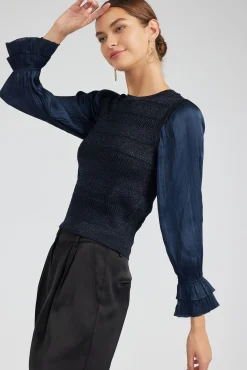 Current Air Knitwear | Long Sleeve Tops-Metallic Contrast Sweater Top NAVY