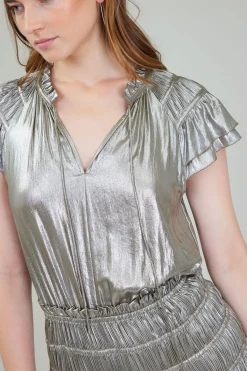 Current Air Maxi Dresses-Metallic Maxi Dress OLIVESILVER