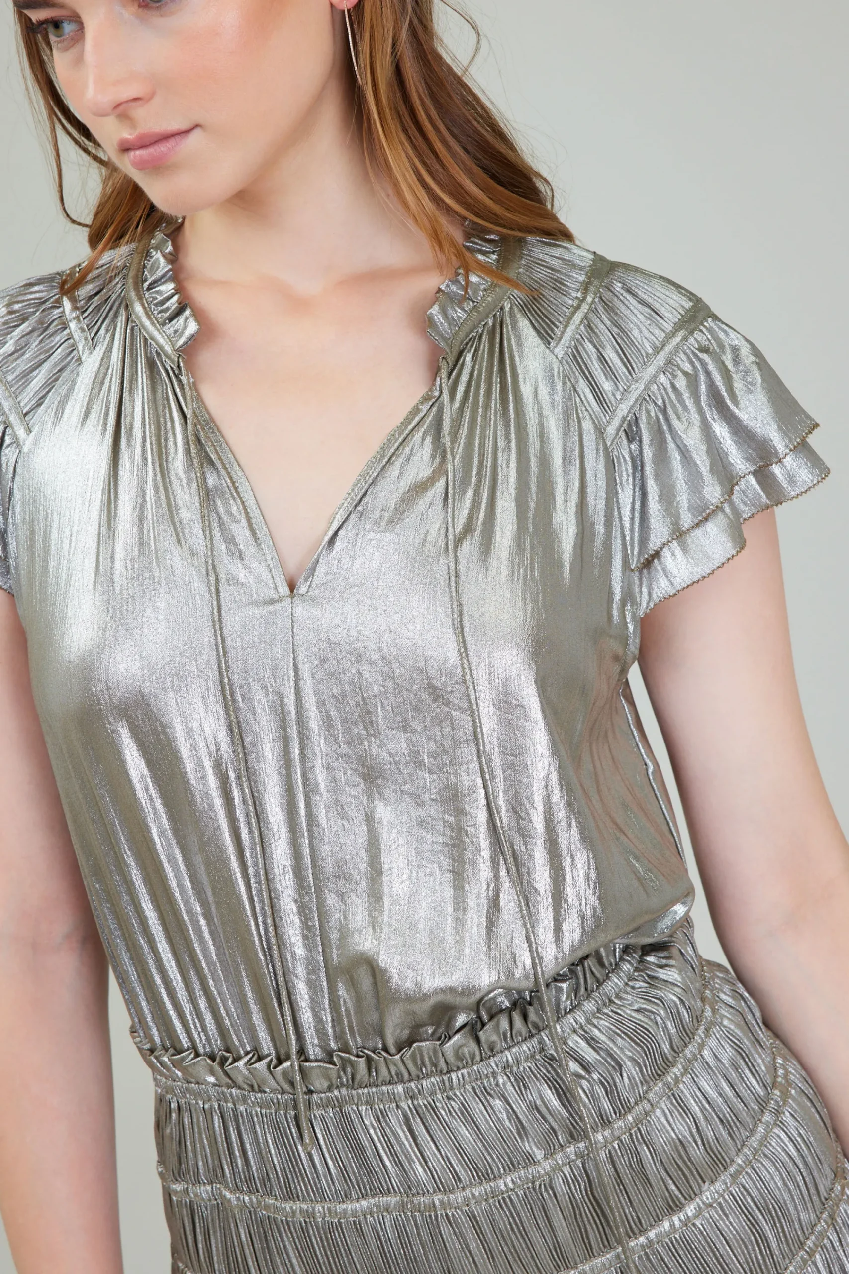 Current Air Maxi Dresses-Metallic Maxi Dress OLIVESILVER