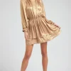 Current Air Mini Dresses-Metallic Tiered Mini Dress GOLD