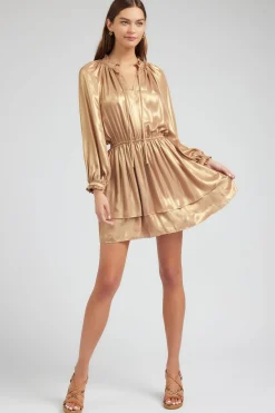 Current Air Mini Dresses-Metallic Tiered Mini Dress GOLD
