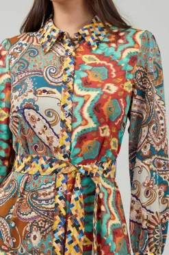 Current Air Midi Dresses-Mixed Print Shirt Dress MLT