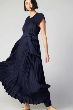 Current Air Maxi Dresses-Mona Pleated Maxi Dress NAVY