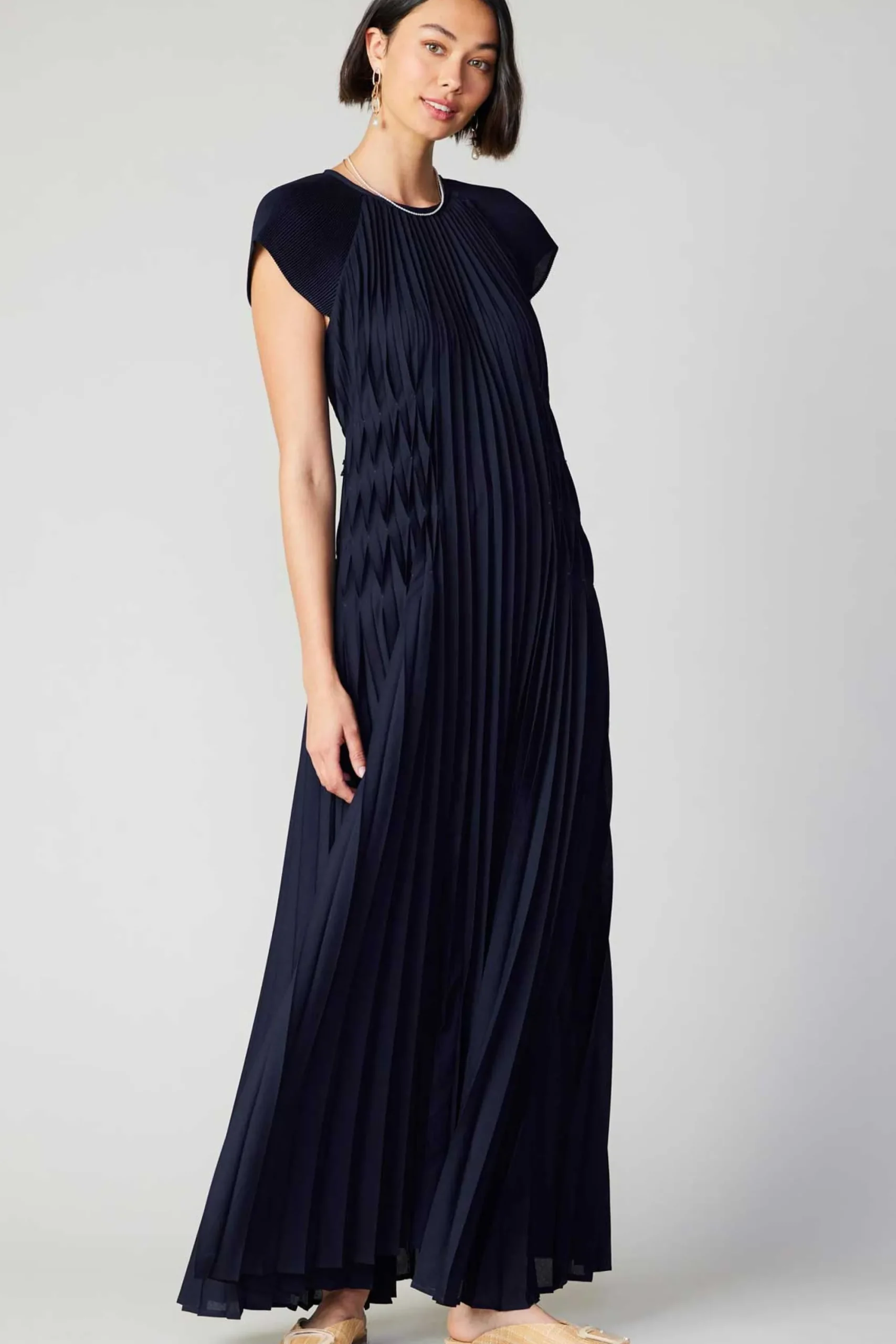 Current Air Maxi Dresses-Mona Pleated Maxi Dress NAVY