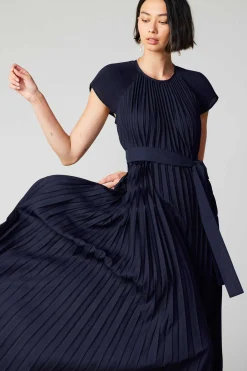 Current Air Maxi Dresses-Mona Pleated Maxi Dress NAVY