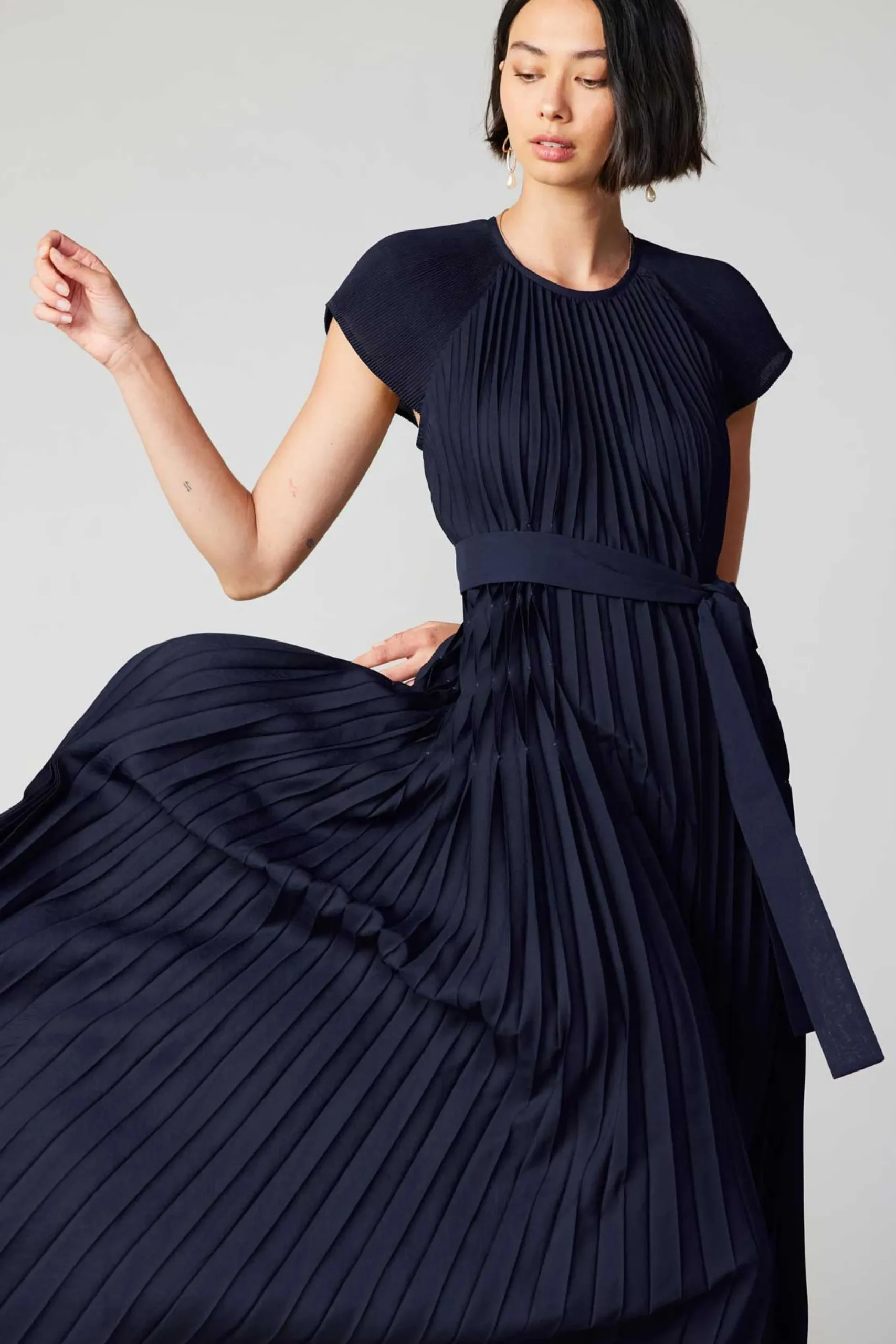 Current Air Maxi Dresses-Mona Pleated Maxi Dress NAVY