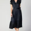 Current Air Midi Dresses-Natalia Flutter Sleeve Dress BLACK