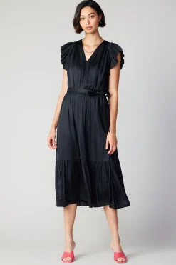 Current Air Midi Dresses-Natalia Flutter Sleeve Dress BLACK