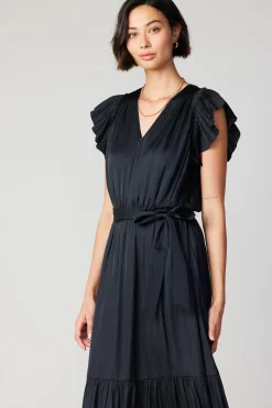 Current Air Midi Dresses-Natalia Flutter Sleeve Dress BLACK