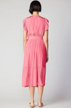 Current Air Midi Dresses-Natalia Flutter Sleeve Dress BRINKPINK