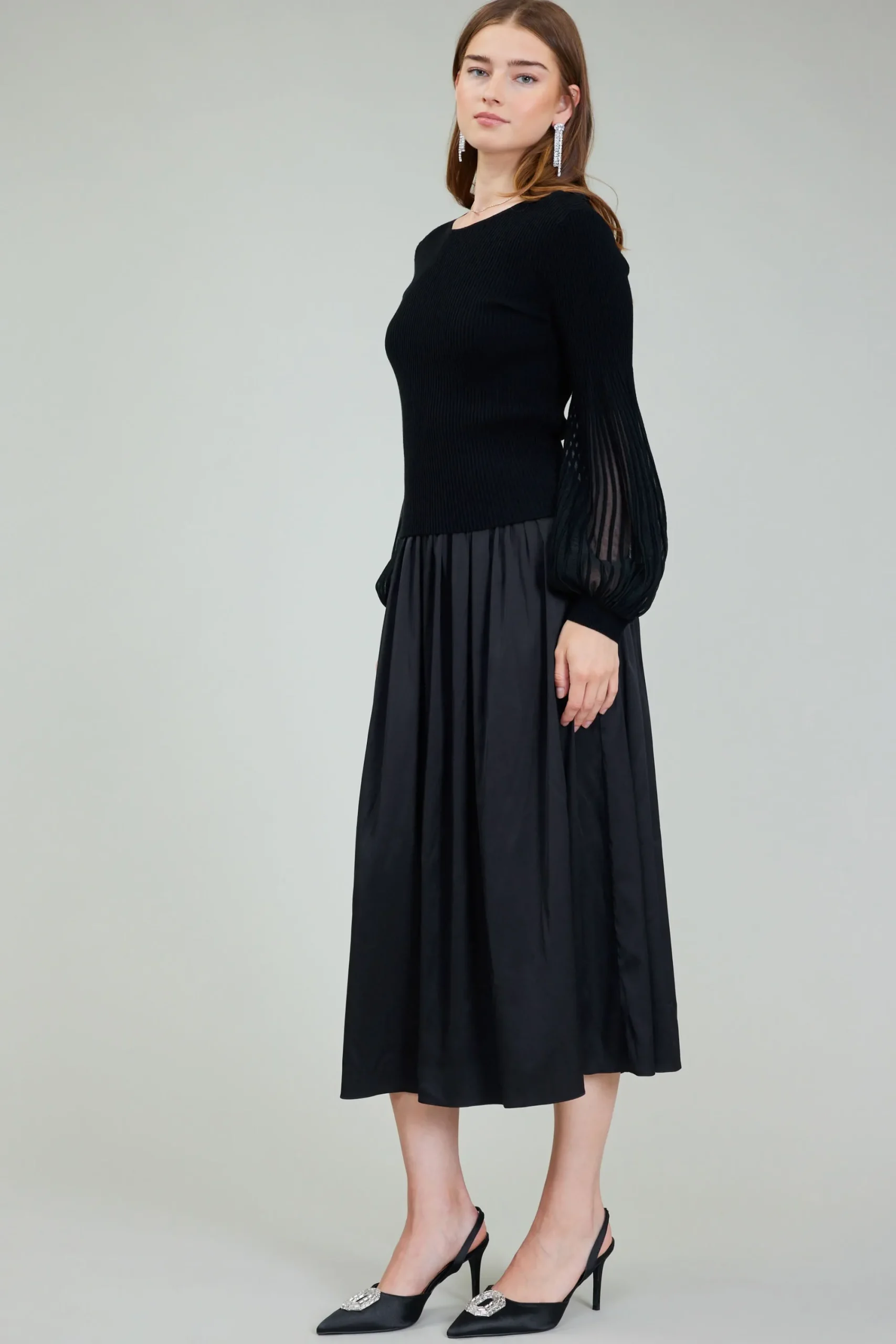 Current Air Knitwear-Nava Sweater Dress Set BLACK