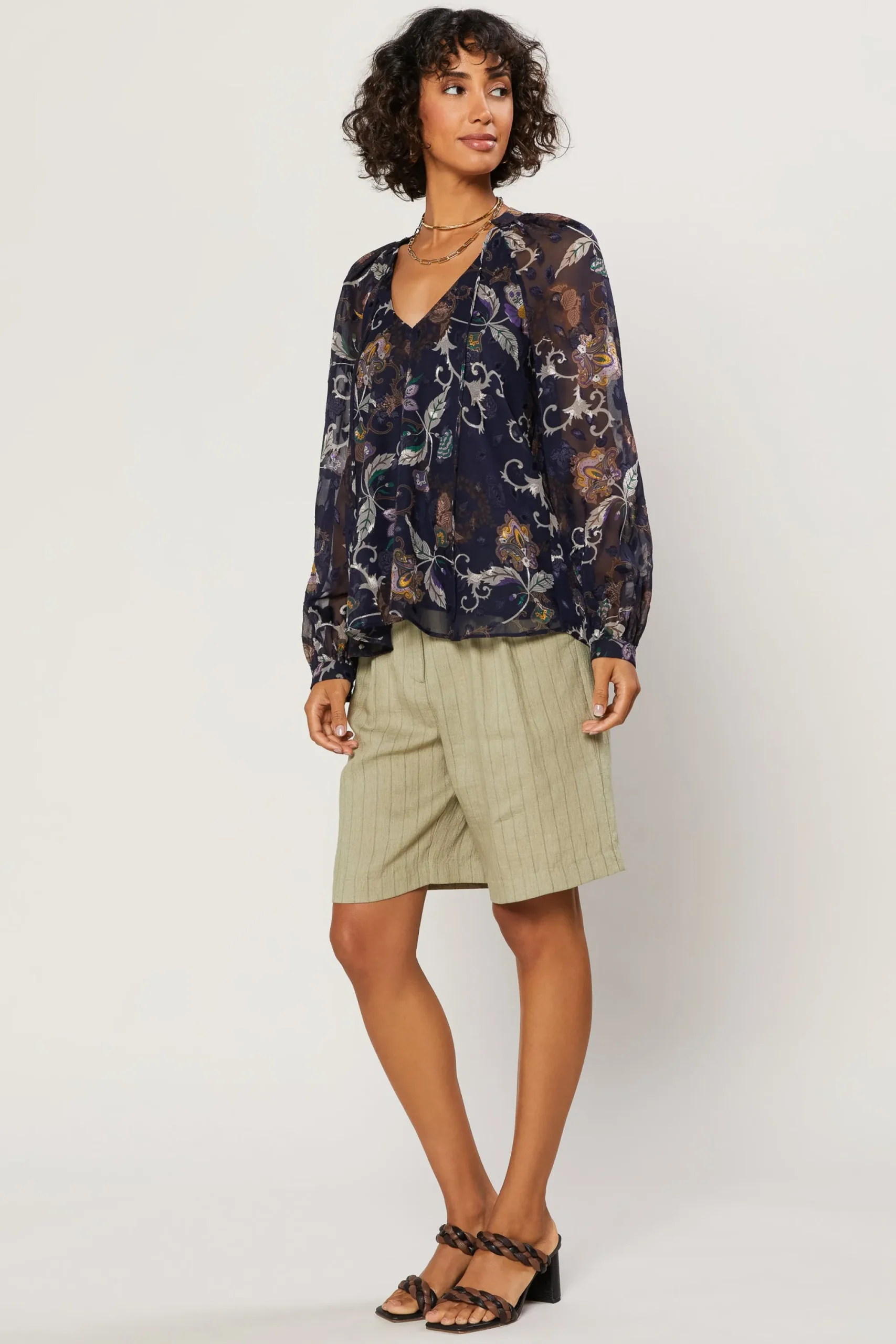 Current Air Long Sleeve Tops-Navy Floral Long Sleeve Top FLORALNAVY
