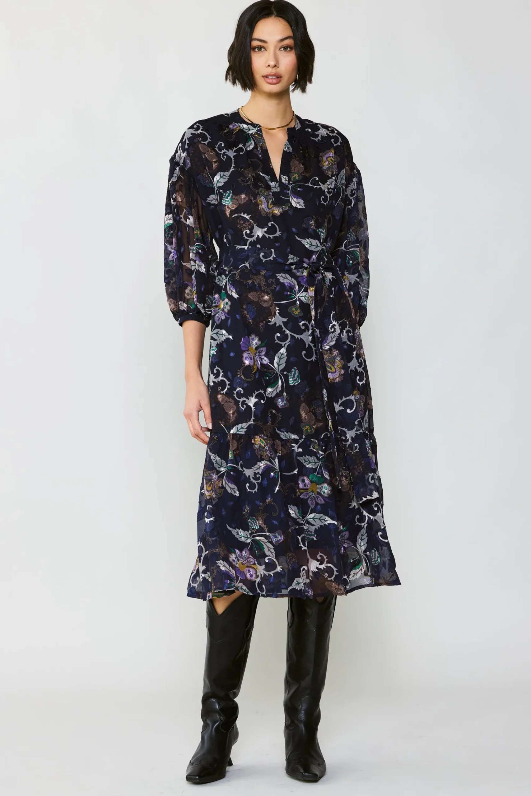 Current Air Midi Dresses-Navy Floral Midi Dress FLORALNAVY