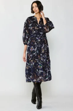 Current Air Midi Dresses-Navy Floral Midi Dress FLORALNAVY