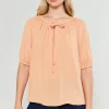 Current Air Short Sleeve Tops-Neck Tie Detailed Blouse BUTTERUM