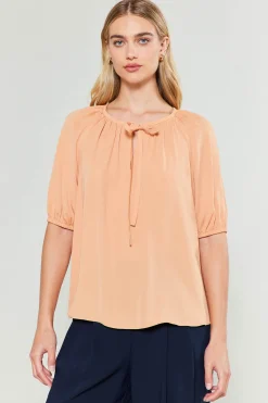 Current Air Short Sleeve Tops-Neck Tie Detailed Blouse BUTTERUM