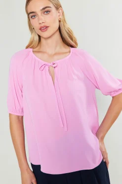 Current Air Short Sleeve Tops-Neck Tie Detailed Blouse ORCHID