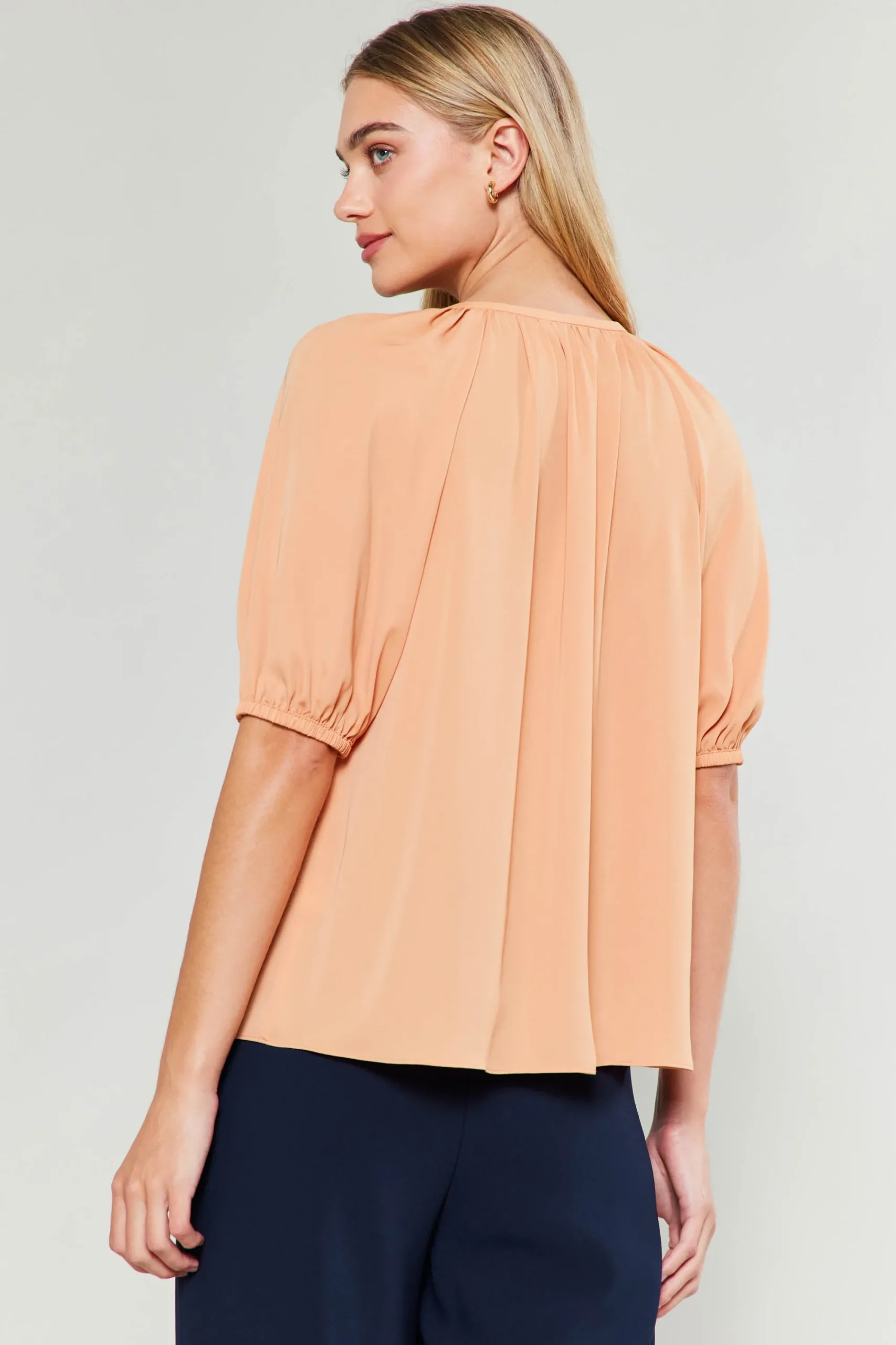 Current Air Short Sleeve Tops-Neck Tie Detailed Blouse BUTTERUM