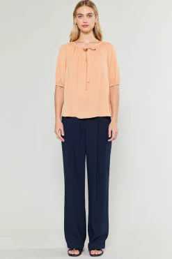 Current Air Short Sleeve Tops-Neck Tie Detailed Blouse BUTTERUM