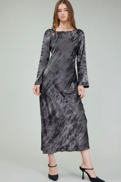 Current Air Maxi Dresses | Midi Dresses-Opalescent Textured Maxi Dress PLUMGUNMETAL