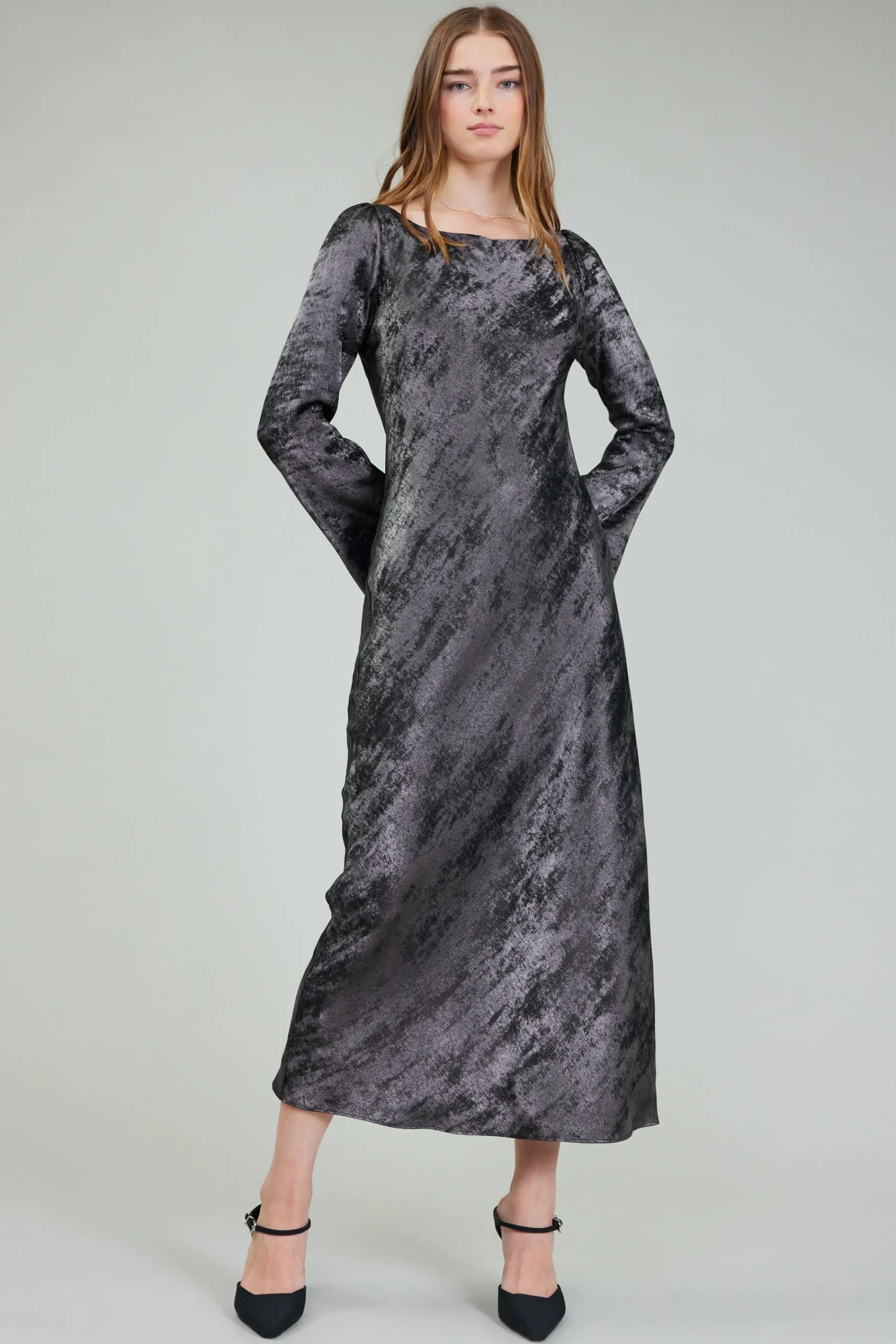 Current Air Maxi Dresses | Midi Dresses-Opalescent Textured Maxi Dress PLUMGUNMETAL