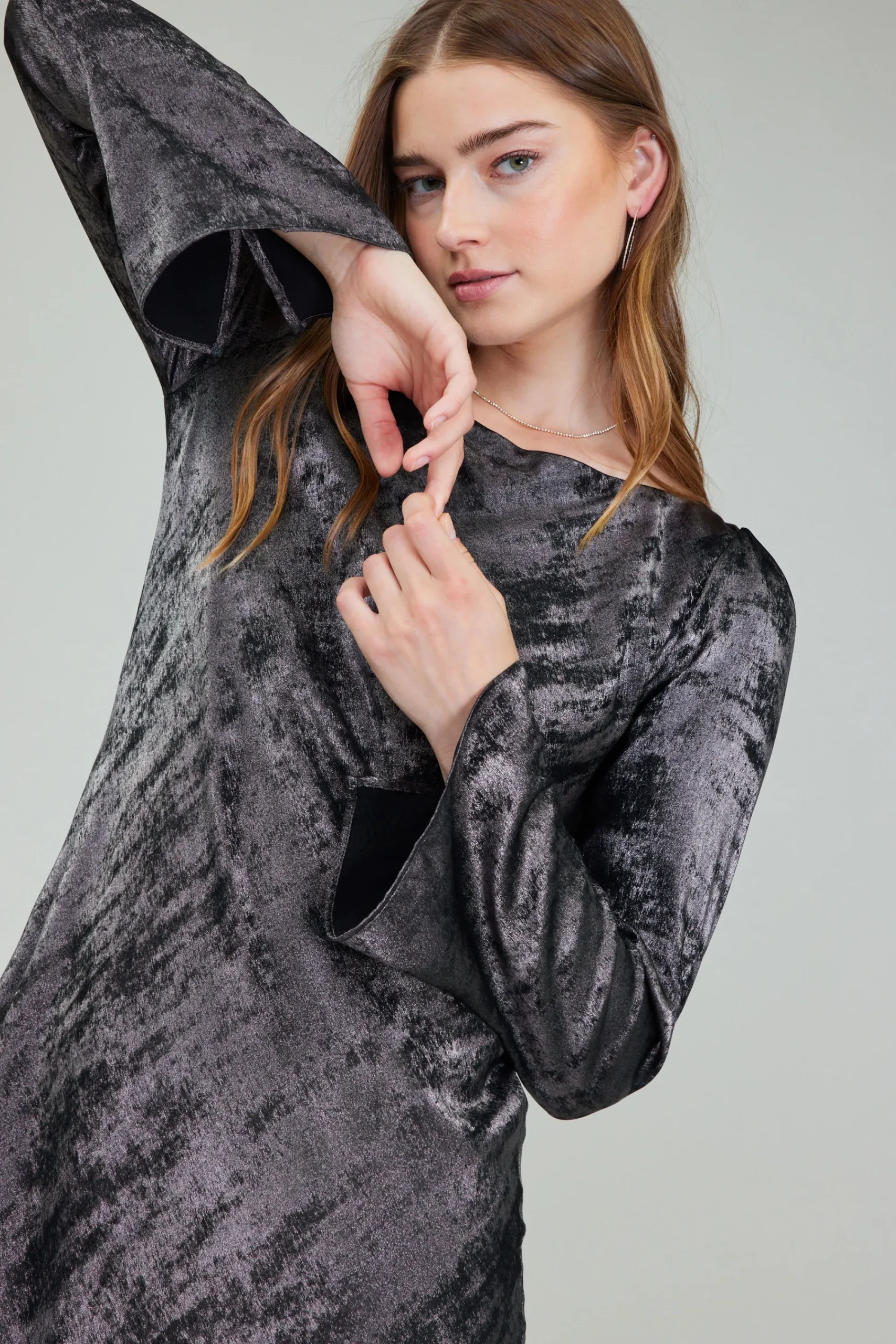 Current Air Maxi Dresses | Midi Dresses-Opalescent Textured Maxi Dress PLUMGUNMETAL