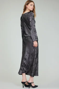 Current Air Maxi Dresses | Midi Dresses-Opalescent Textured Maxi Dress PLUMGUNMETAL