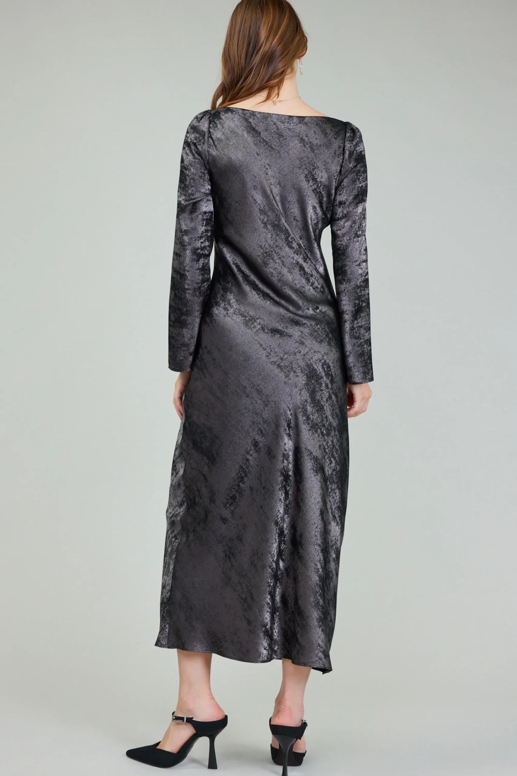Current Air Maxi Dresses | Midi Dresses-Opalescent Textured Maxi Dress PLUMGUNMETAL