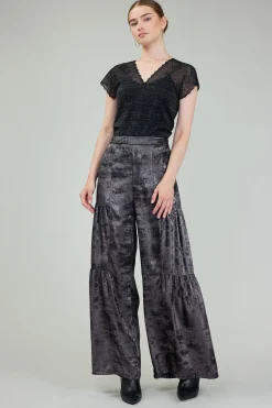 Current Air Pants-Opalescent Textured Tiered Pants PLUMGUNMETAL