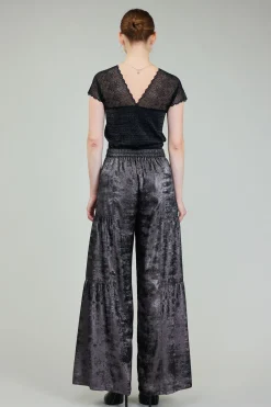 Current Air Pants-Opalescent Textured Tiered Pants PLUMGUNMETAL
