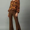 Current Air Long Sleeve Tops-Orange Picot Stitch Blouse BROWNORANGEFLORAL