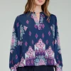 Current Air Long Sleeve Tops-Ornate Border Print Blouse MLT