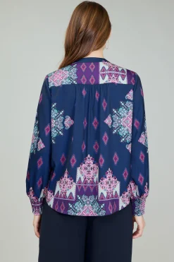 Current Air Long Sleeve Tops-Ornate Border Print Blouse MLT