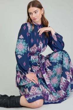 Current Air Midi Dresses-Ornate Border Printed Midi Dress MLT