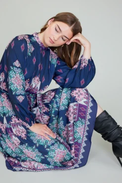 Current Air Midi Dresses-Ornate Border Printed Midi Dress MLT