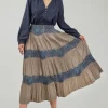 Current Air Skirts-Ornate Motif Midi Skirt TAUPEBLUEMLT