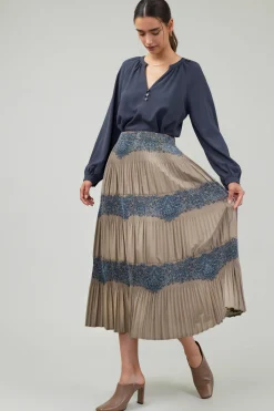 Current Air Skirts-Ornate Motif Midi Skirt TAUPEBLUEMLT