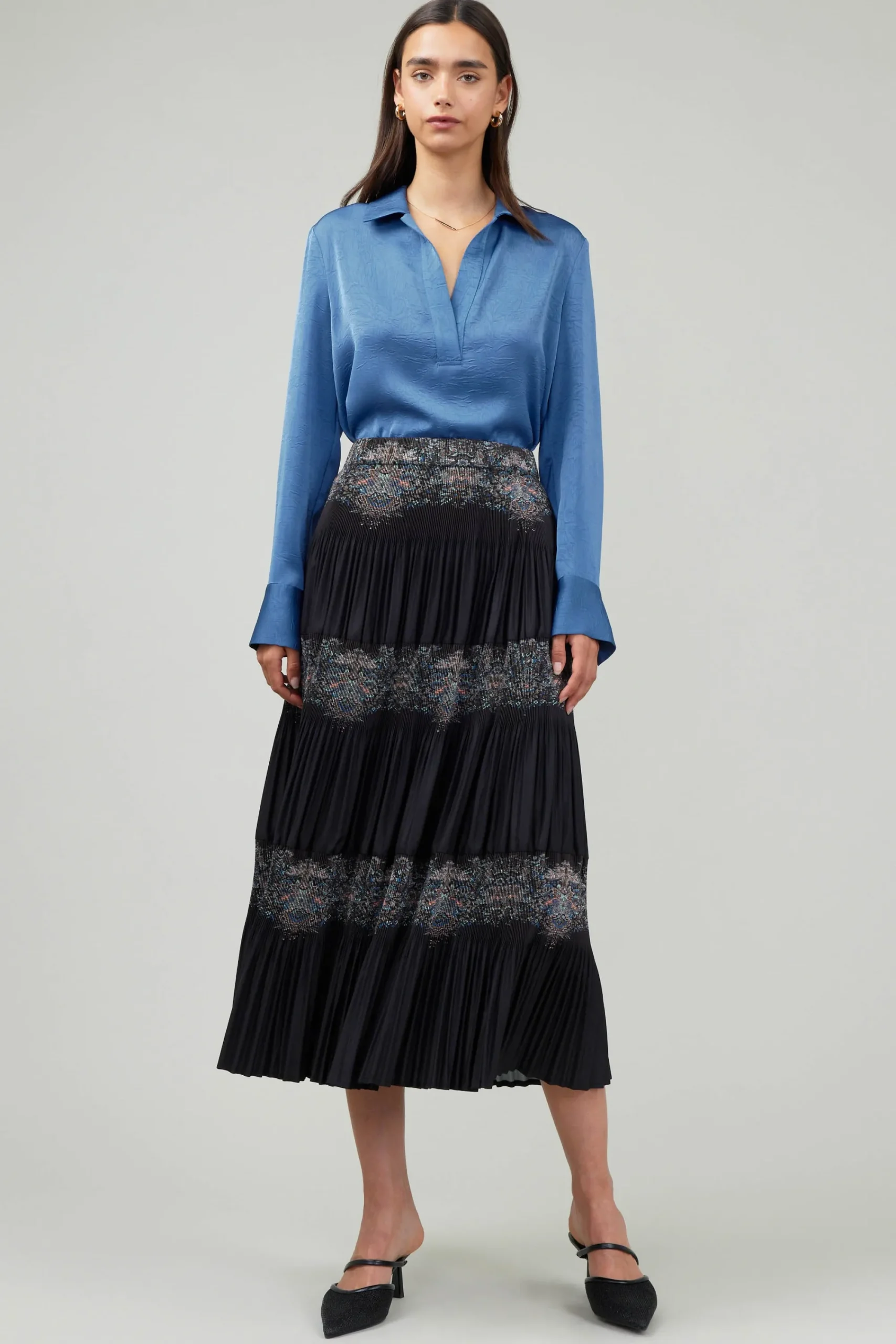 Current Air Skirts-Ornate Motif Midi Skirt BLACKTAUPEMLT