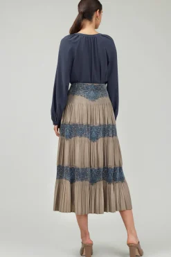 Current Air Skirts-Ornate Motif Midi Skirt TAUPEBLUEMLT