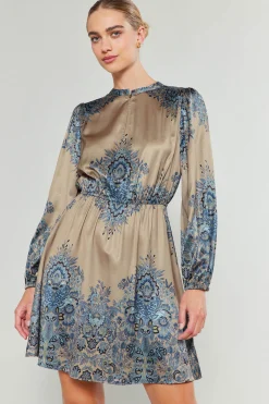 Current Air Mini Dresses-Ornate Motif Mini Dress TAUPEBLUEMLT