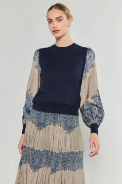 Current Air Knitwear | Sweaters-Ornate Motif Sweater Top TAUPEBLUEMLT