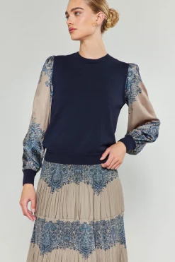 Current Air Knitwear | Sweaters-Ornate Motif Sweater Top TAUPEBLUEMLT