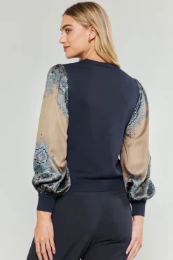 Current Air Knitwear | Sweaters-Ornate Motif Sweater Top TAUPEBLUEMLT